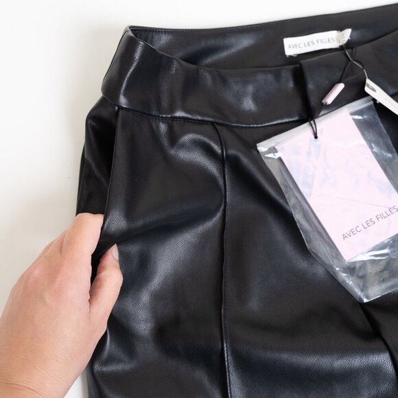 Anthropologie Avec Les Filles Faux Ever Leather Pants Flared Leg Trousers Black - Picture 10 of 13